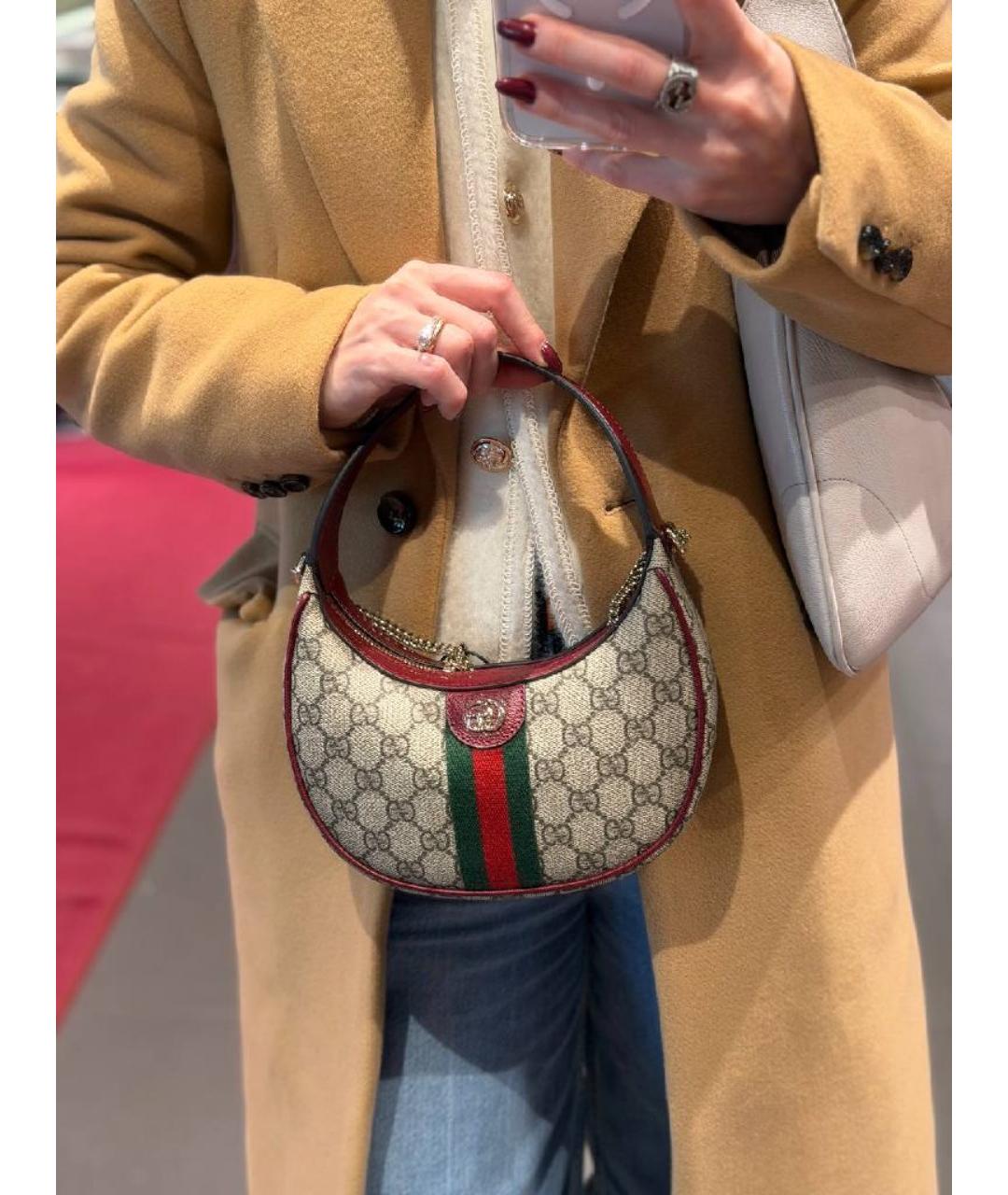 GUCCI Бордовая кожаная сумка с короткими ручками, фото 3