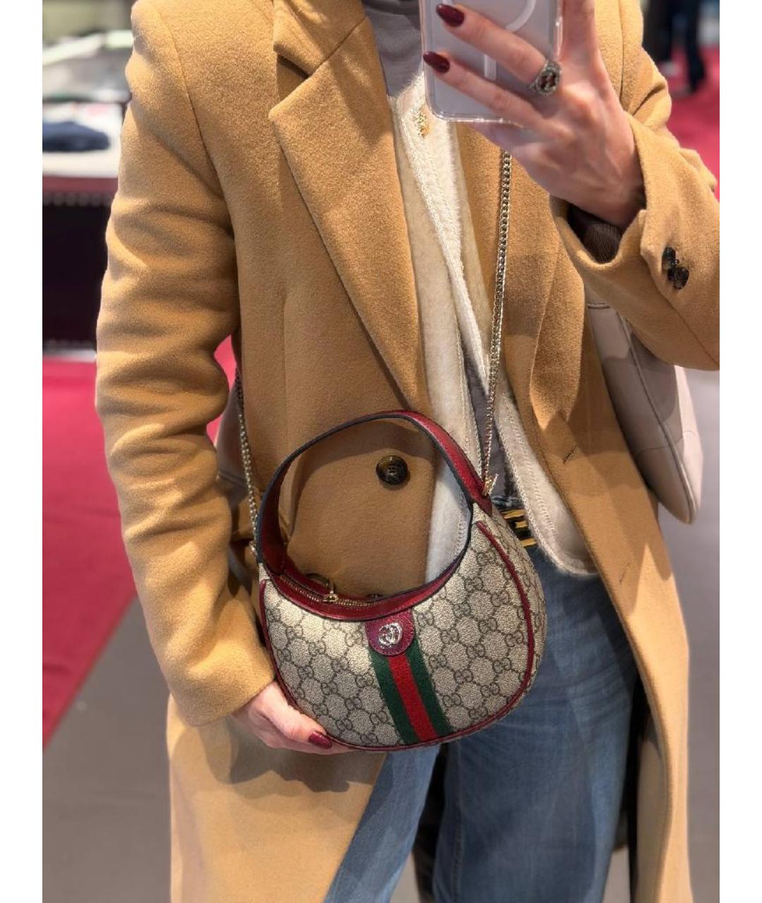 GUCCI Бордовая кожаная сумка с короткими ручками, фото 4