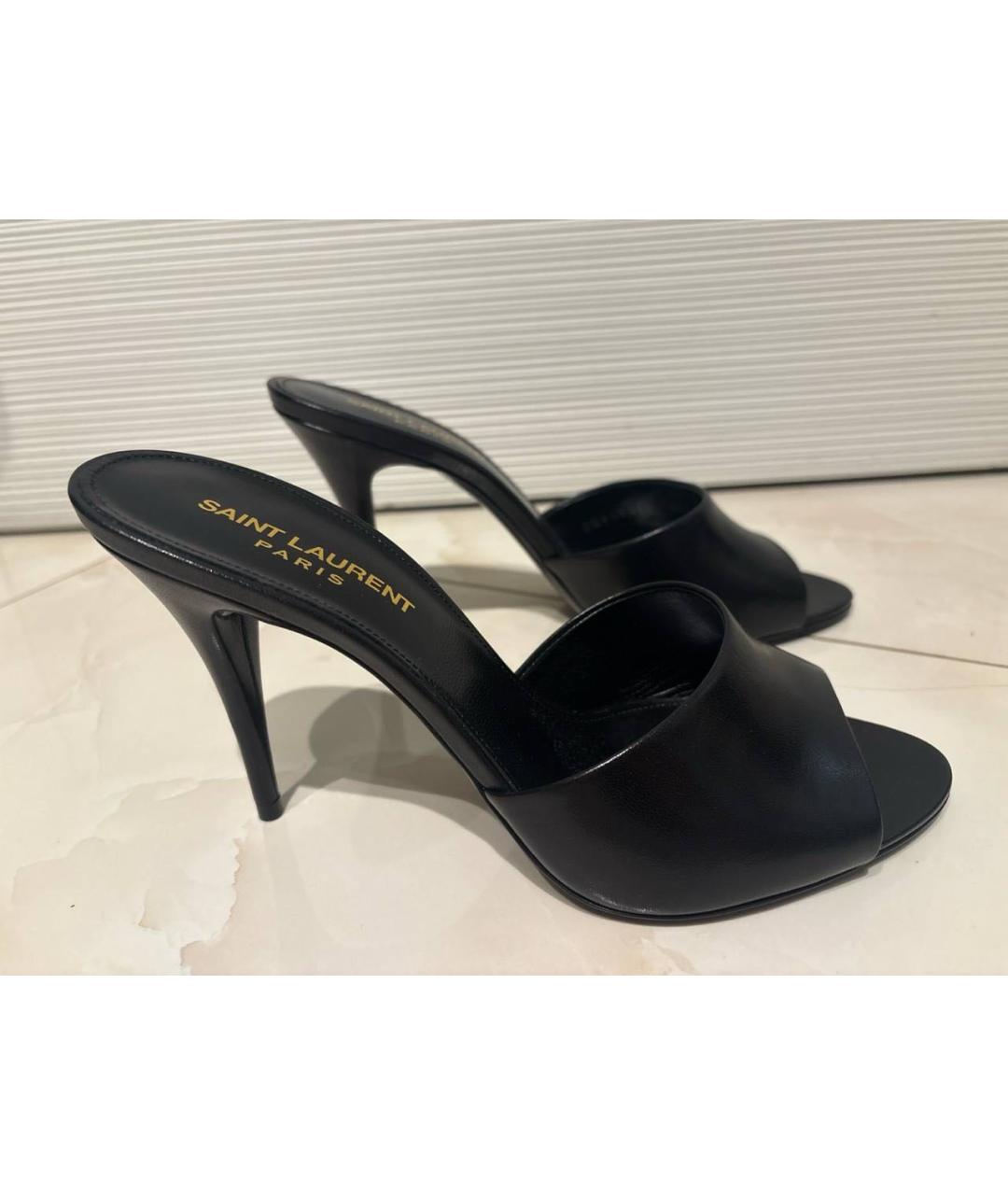 SAINT LAURENT Черные кожаные мюли, фото 5