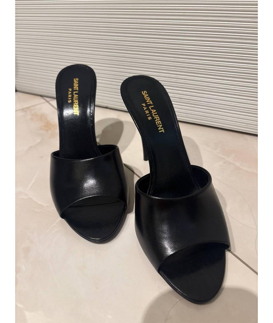 SAINT LAURENT Черные кожаные мюли, фото 3