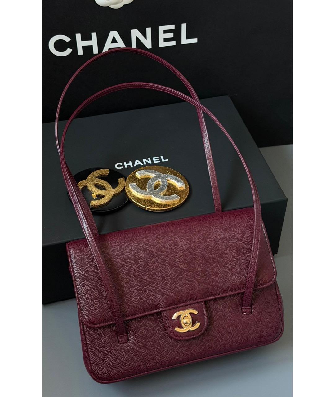 CHANEL Бордовая кожаная сумка с короткими ручками, фото 2