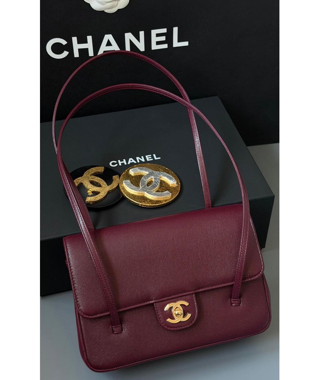 CHANEL Бордовая кожаная сумка с короткими ручками, фото 3