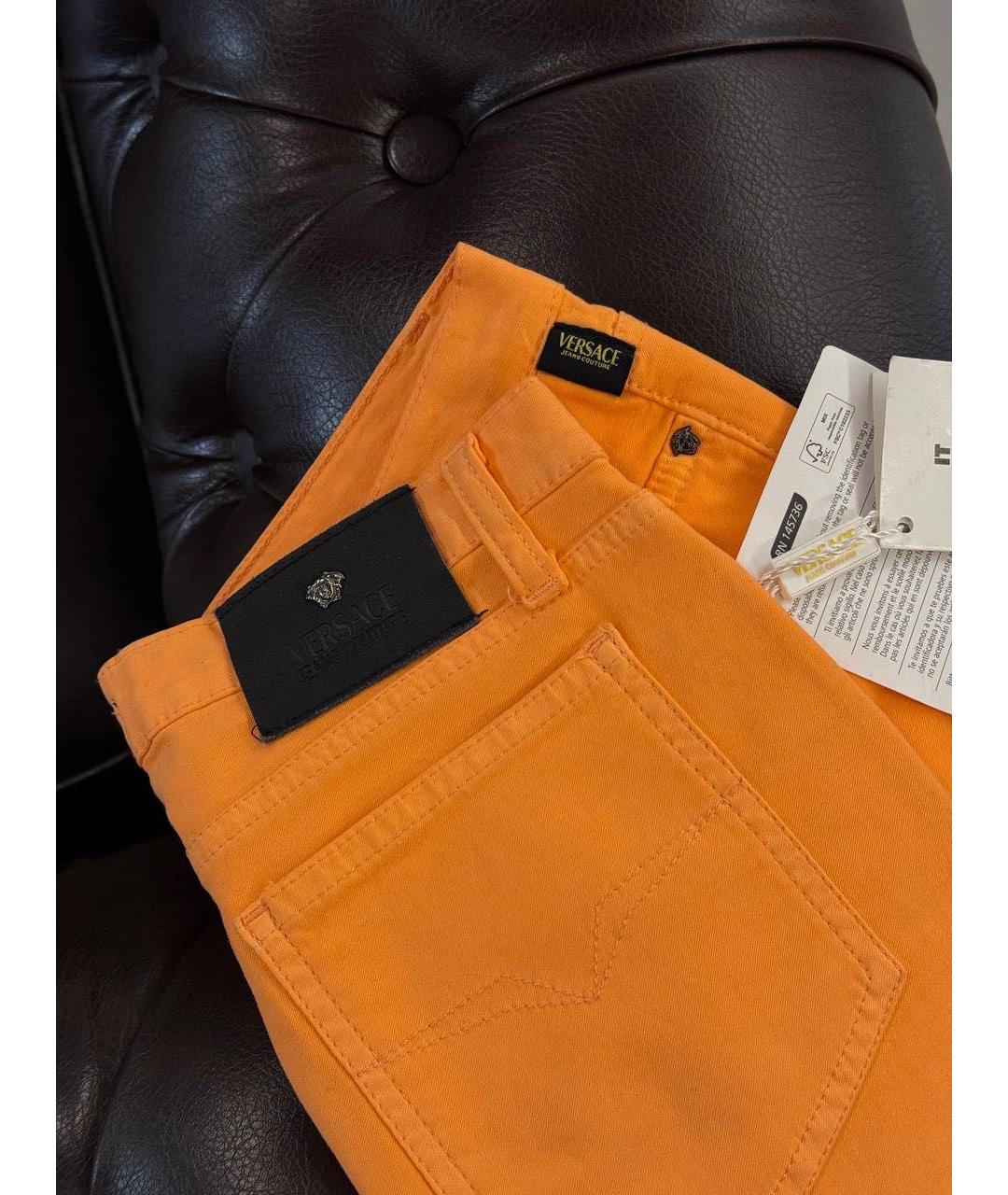 VERSACE JEANS COUTURE Оранжевое хлопковые прямые брюки, фото 4