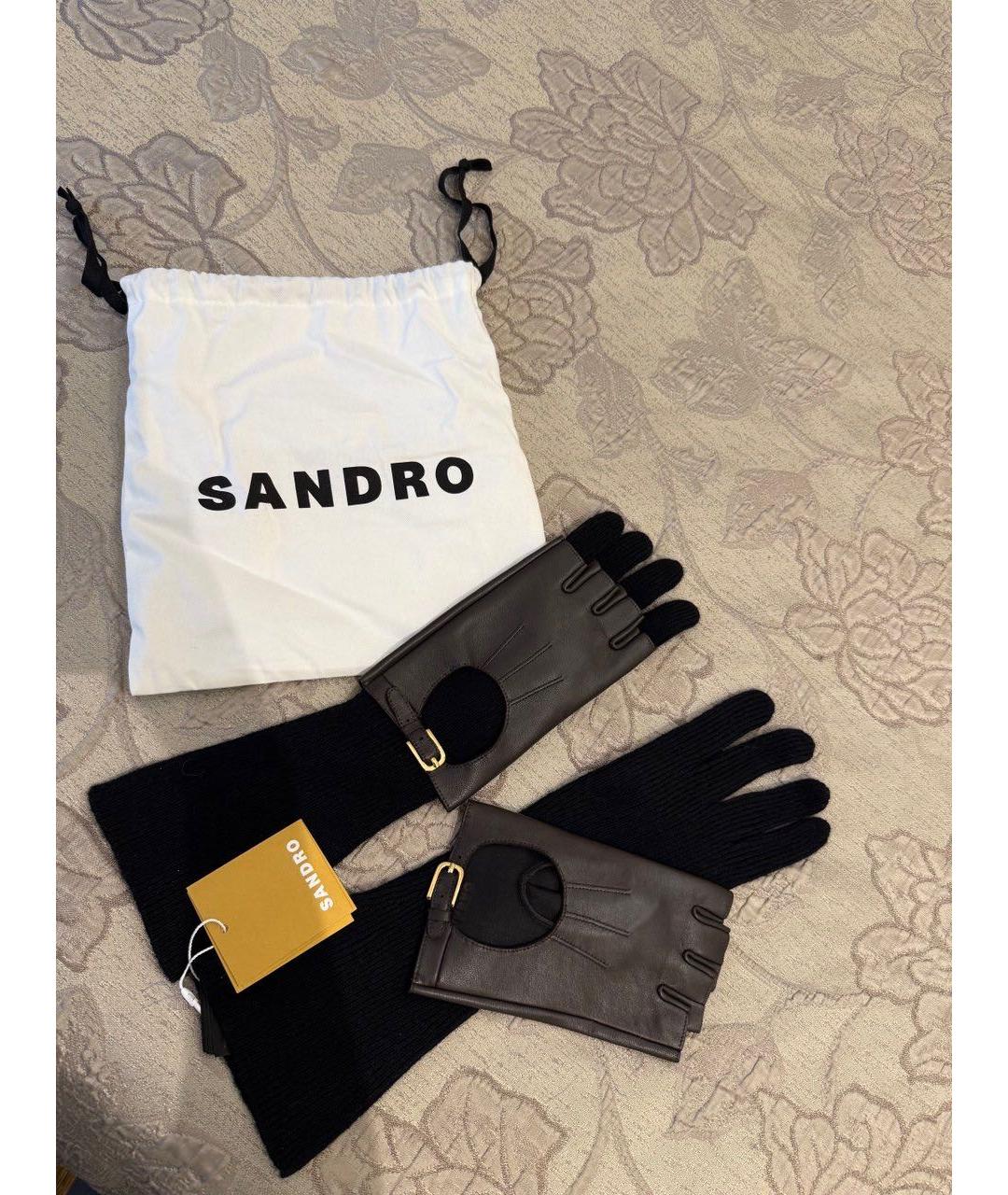 SANDRO Коричневые кожаные перчатки, фото 4