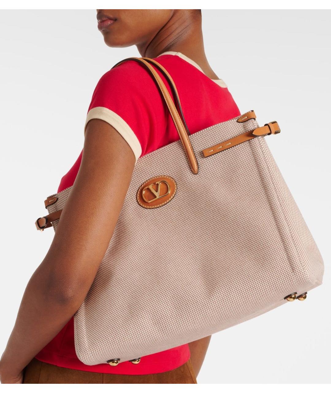 VALENTINO Бежевая тканевая сумка тоут, фото 7