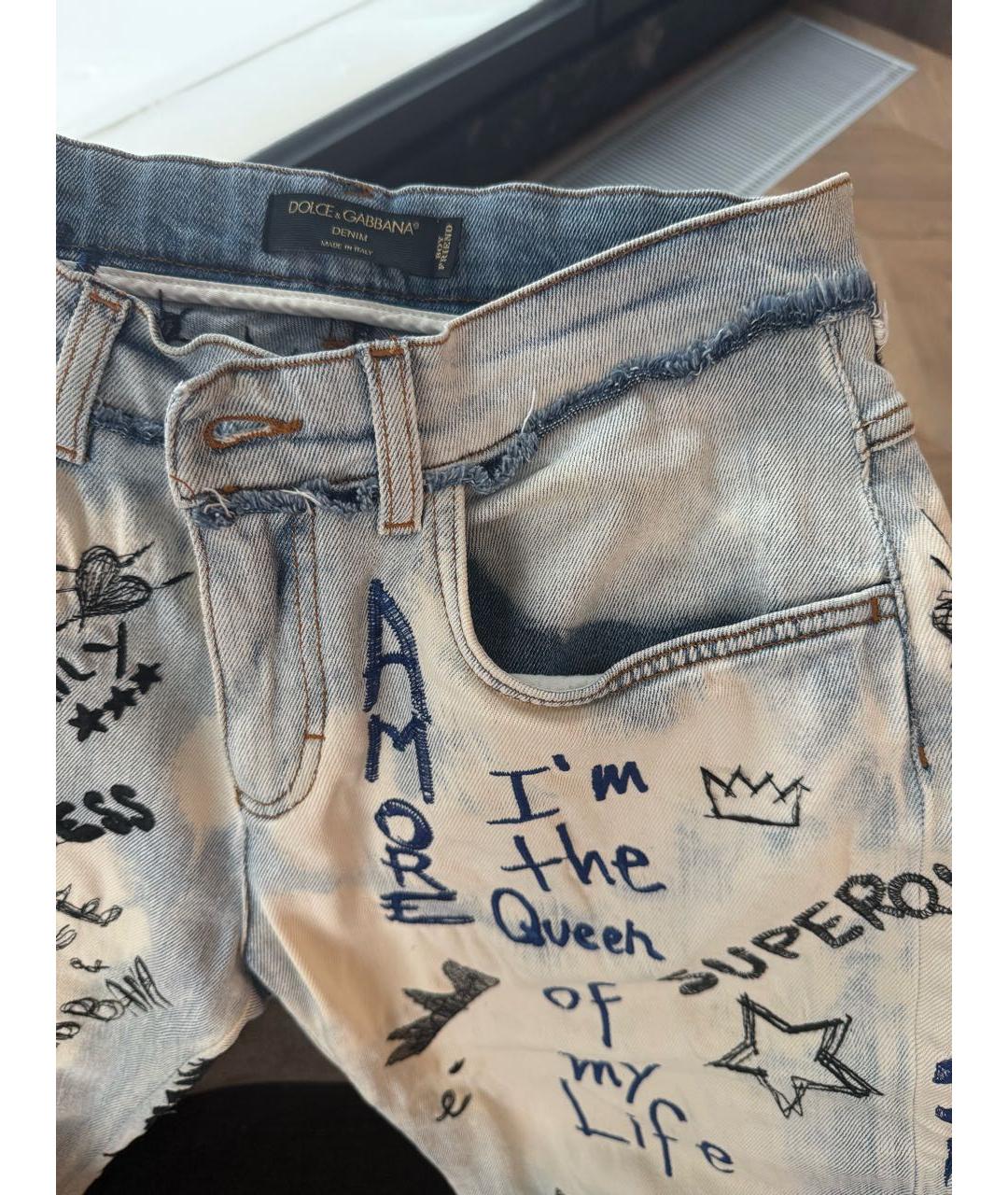 DOLCE&GABBANA Голубые хлопковые прямые джинсы, фото 4