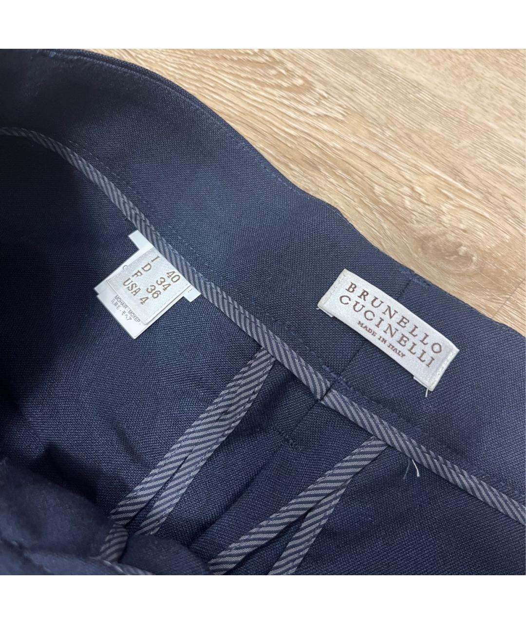 BRUNELLO CUCINELLI Темно-синие шерстяные брюки узкие, фото 3