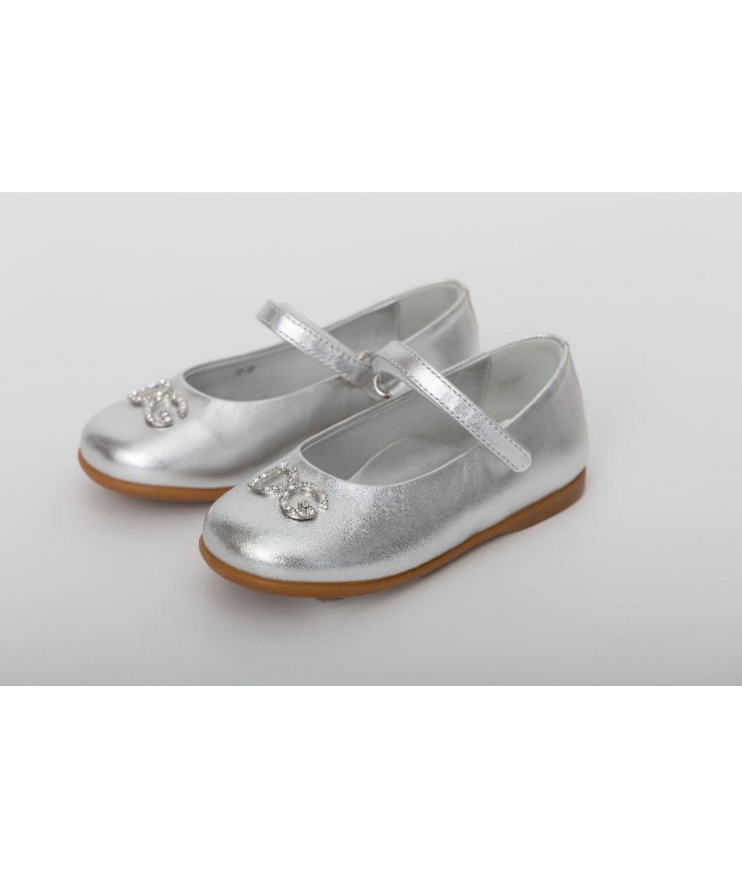 DOLCE&GABBANA Серебряные кожаные балетки и туфли, фото 5