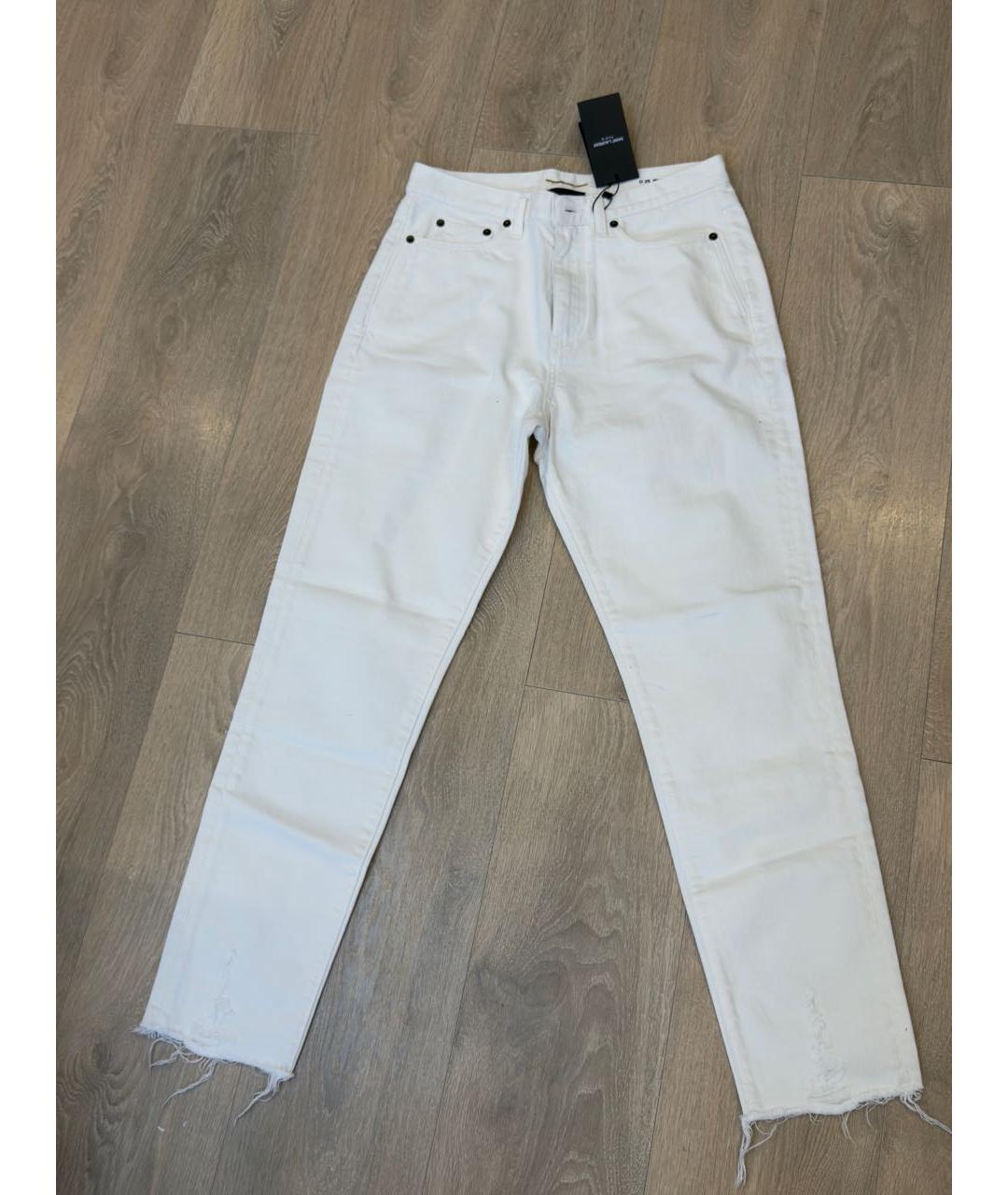 SAINT LAURENT Белые хлопковые прямые джинсы, фото 5