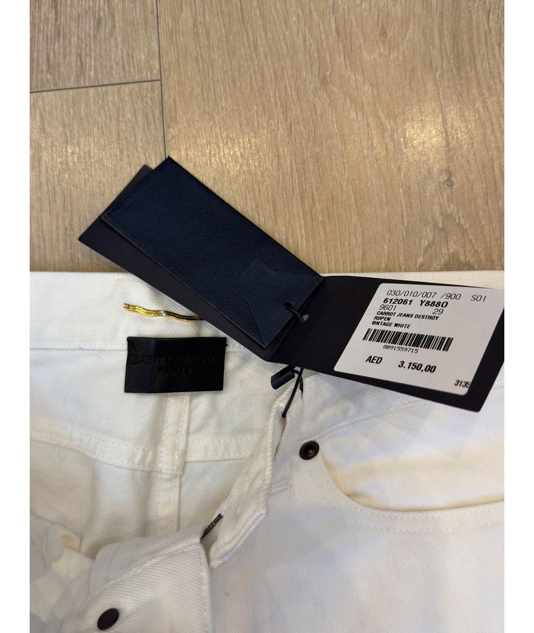 SAINT LAURENT Белые хлопковые прямые джинсы, фото 3