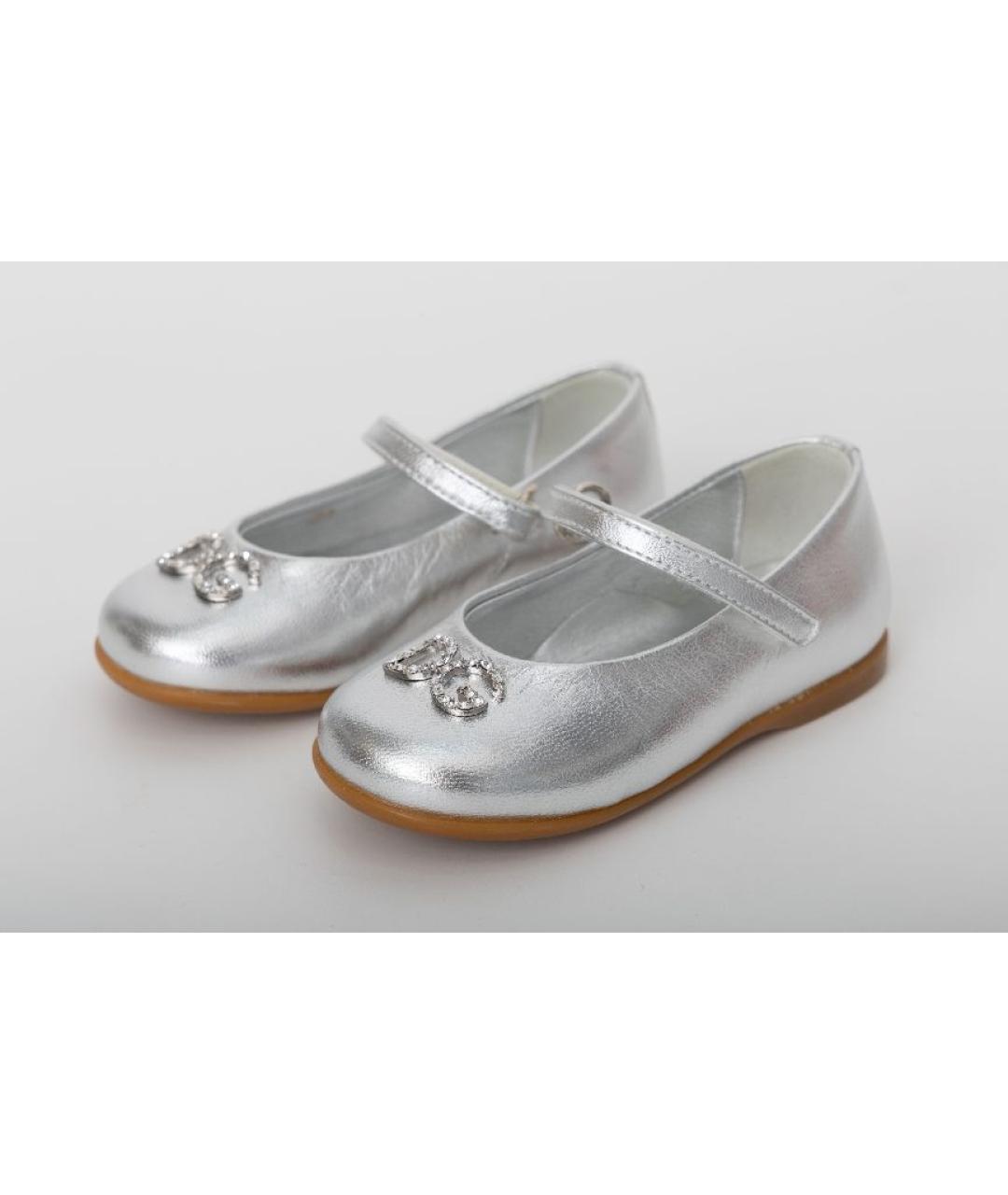DOLCE&GABBANA Серебряные кожаные балетки и туфли, фото 5