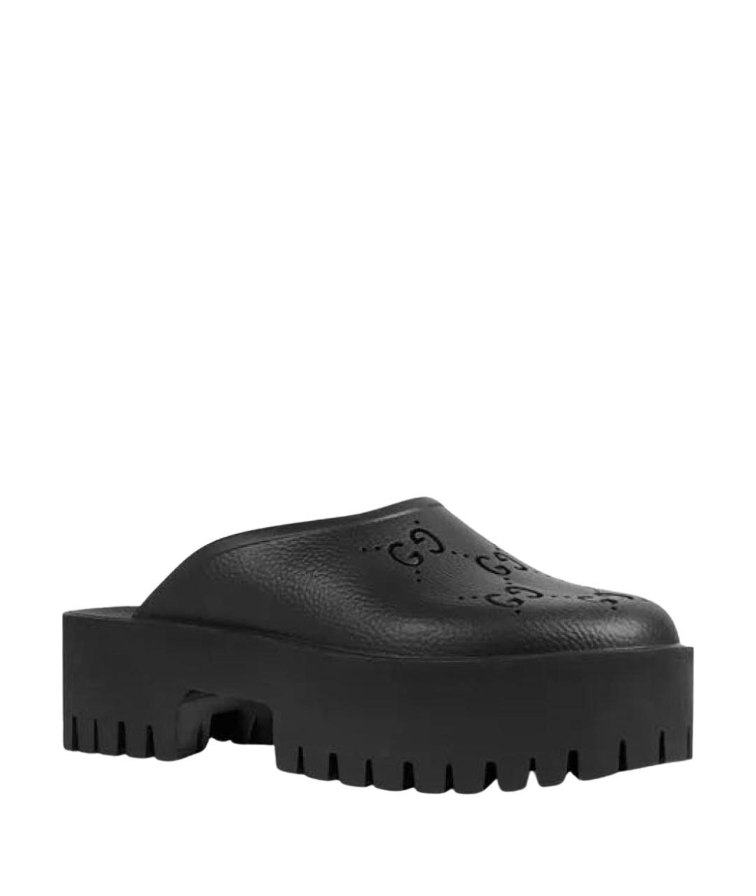 GUCCI Черные резиновые мюли, фото 1