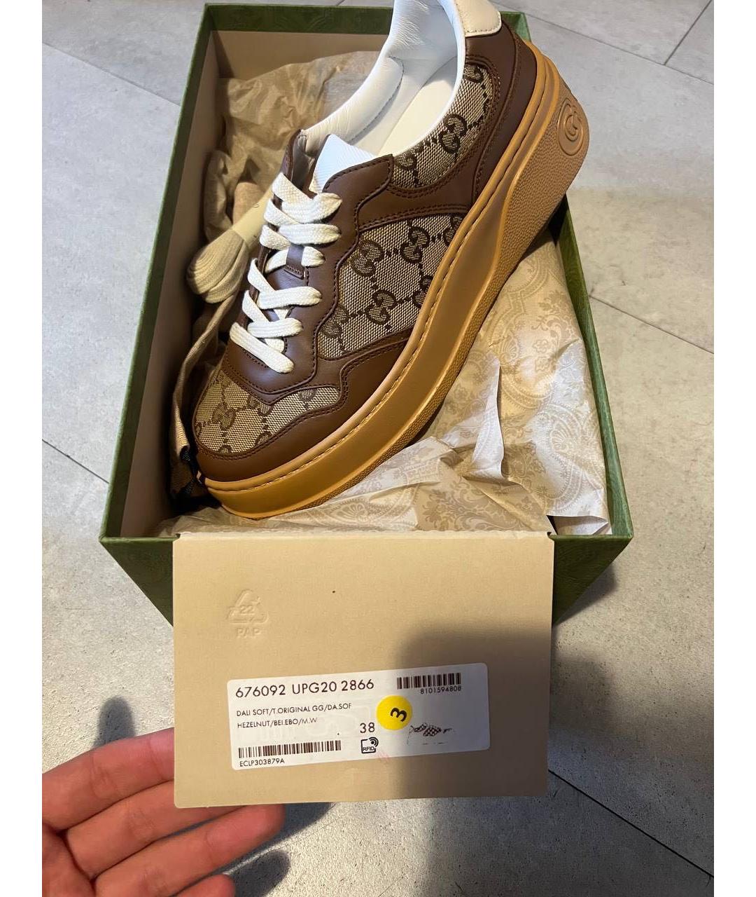 GUCCI Коричневые кожаные кроссовки, фото 5