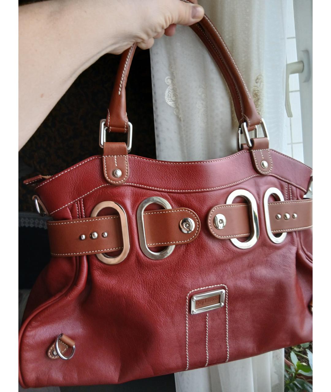 GUY LAROCHE Бордовая кожаная сумка с короткими ручками, фото 5