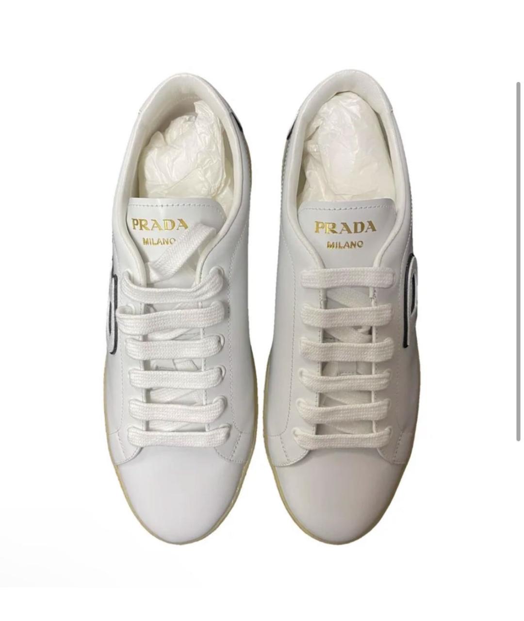PRADA Белые кожаные низкие кроссовки / кеды, фото 2