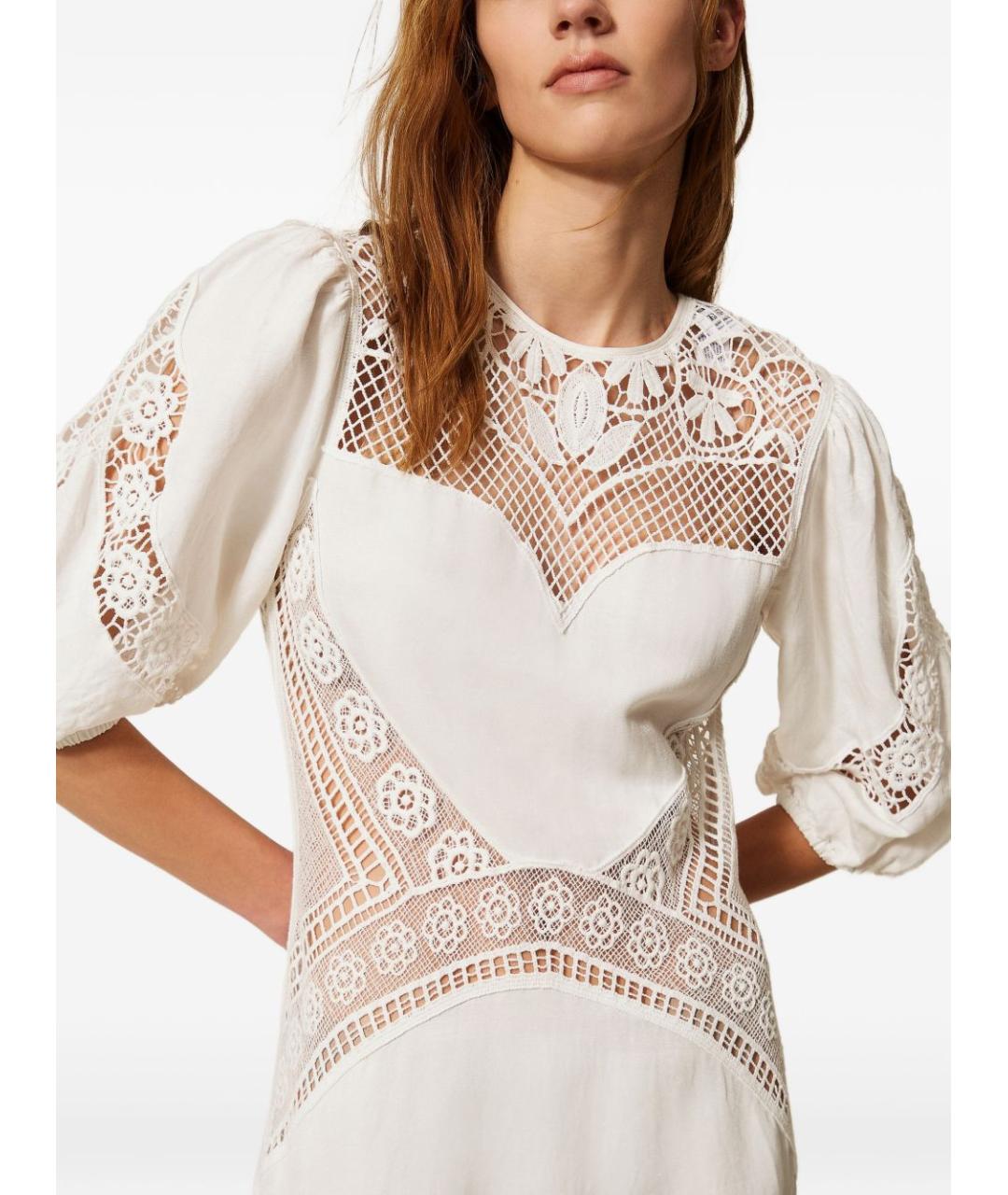 TWIN-SET Белое вискозное платье, фото 2