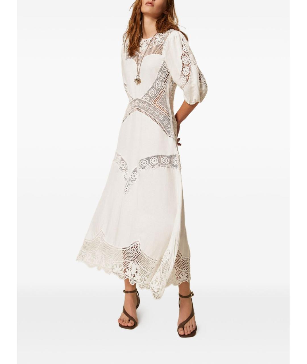 TWIN-SET Белое вискозное платье, фото 4