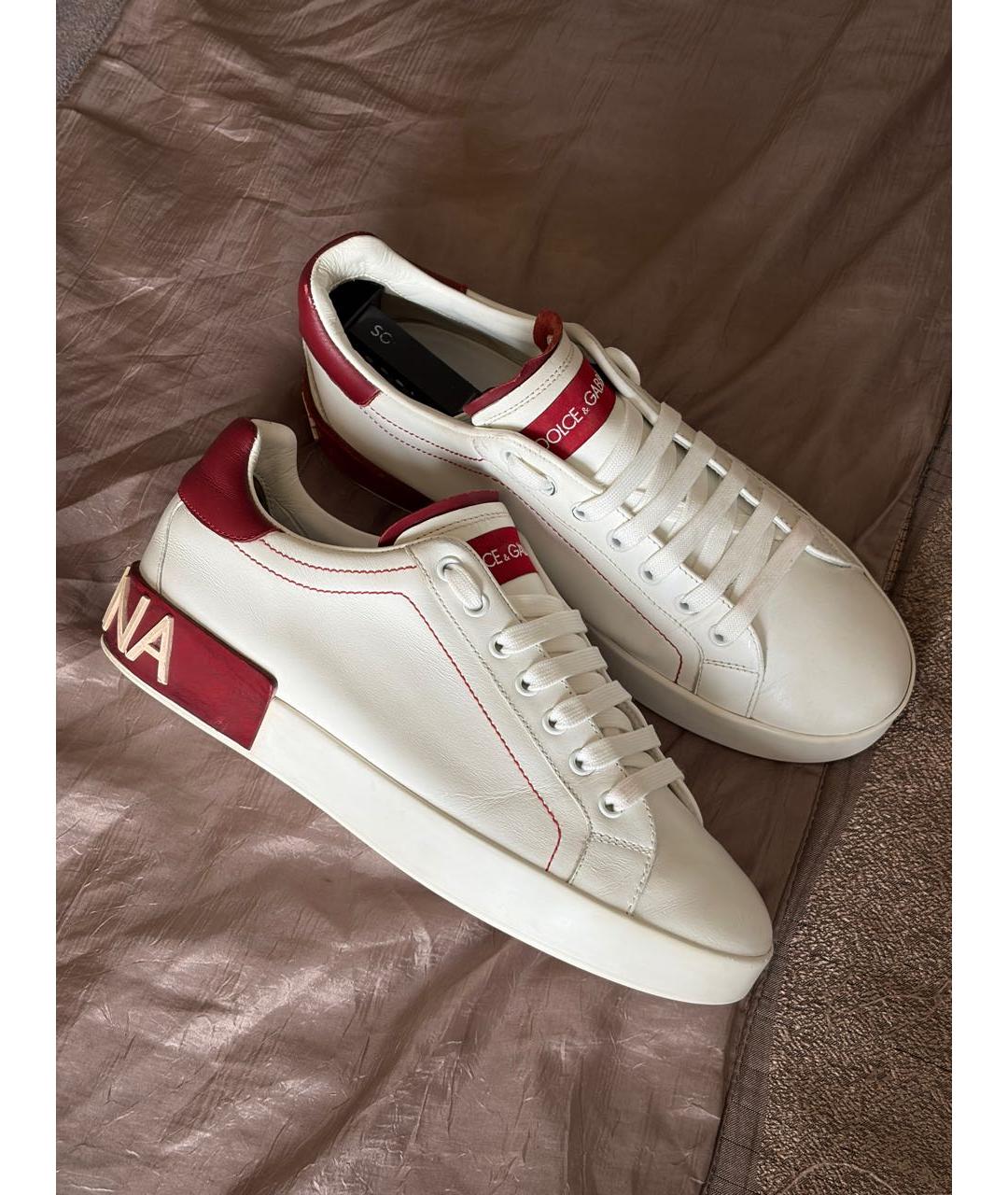 DOLCE&GABBANA Белые кожаные низкие кроссовки / кеды, фото 5
