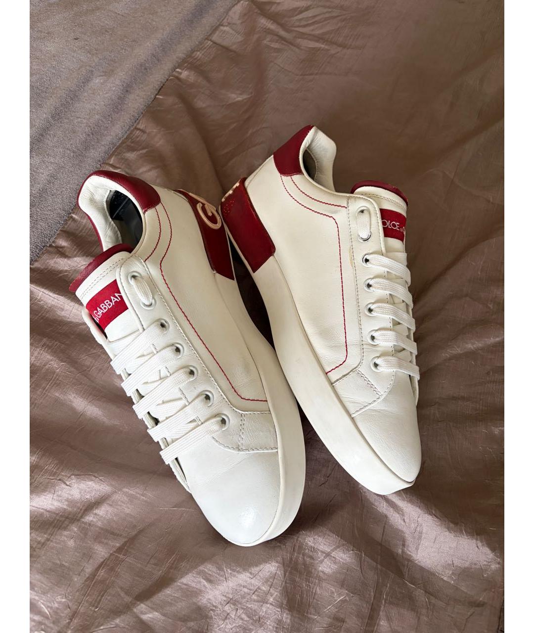 DOLCE&GABBANA Белые кожаные низкие кроссовки / кеды, фото 3