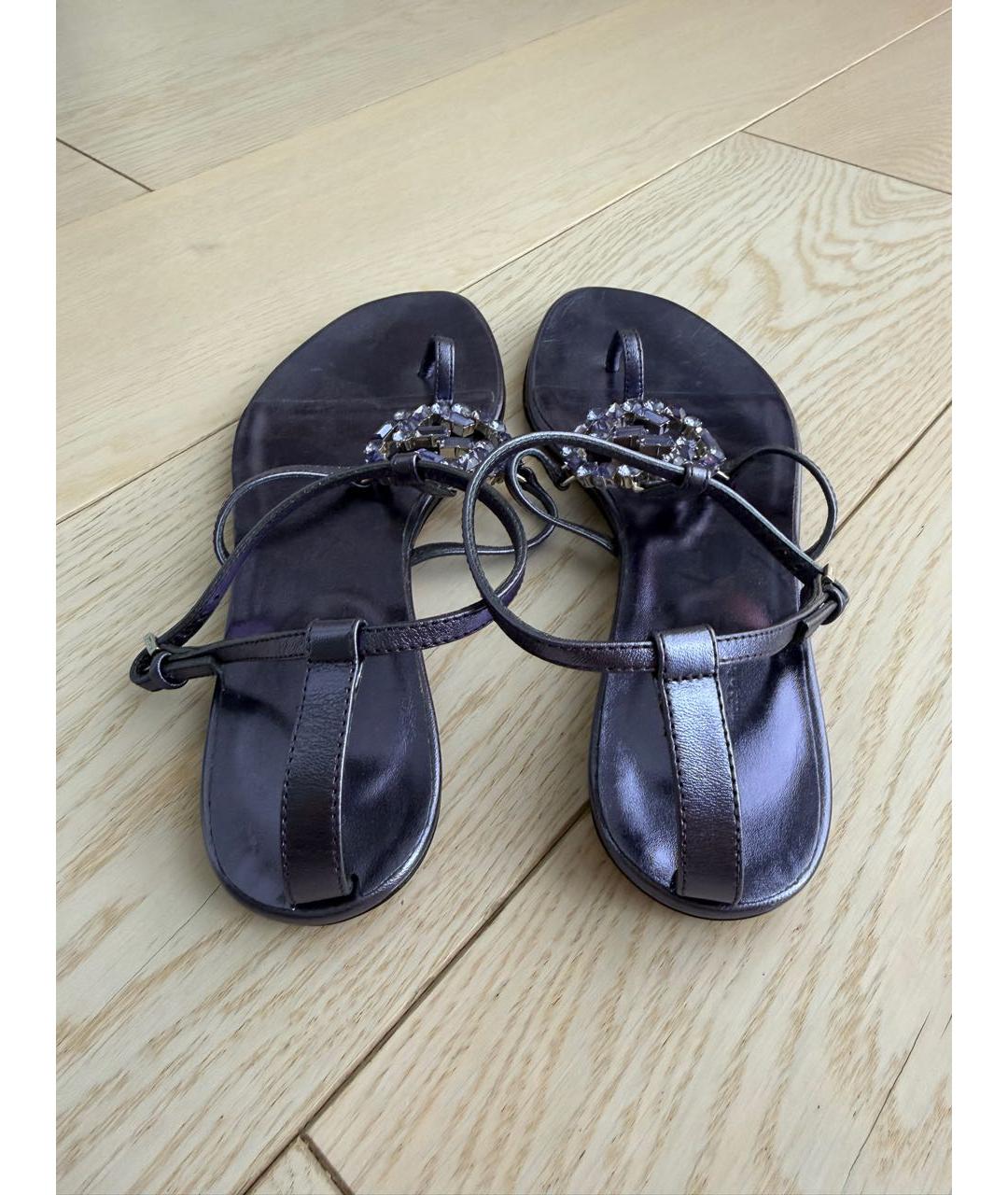 GUCCI Фиолетовые кожаные сандалии, фото 4