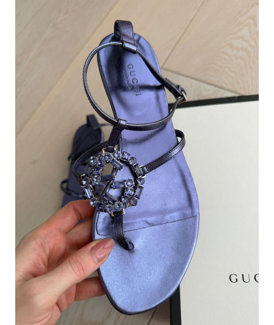 GUCCI Фиолетовые кожаные сандалии, фото 7