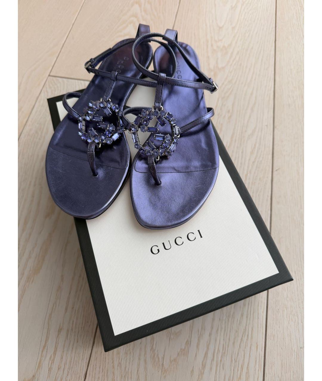 GUCCI Фиолетовые кожаные сандалии, фото 5