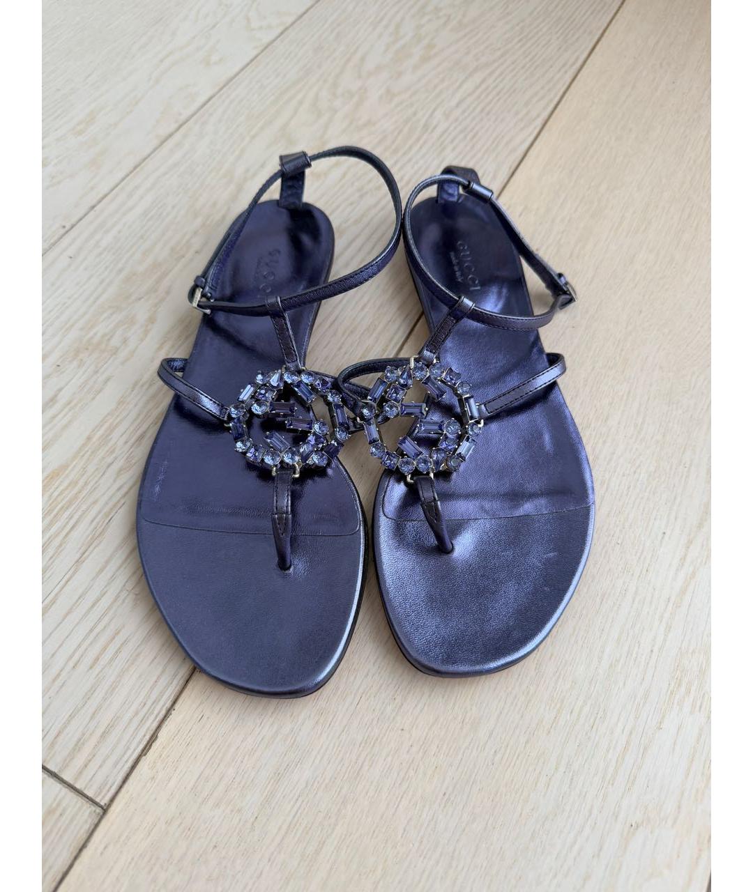 GUCCI Фиолетовые кожаные сандалии, фото 2