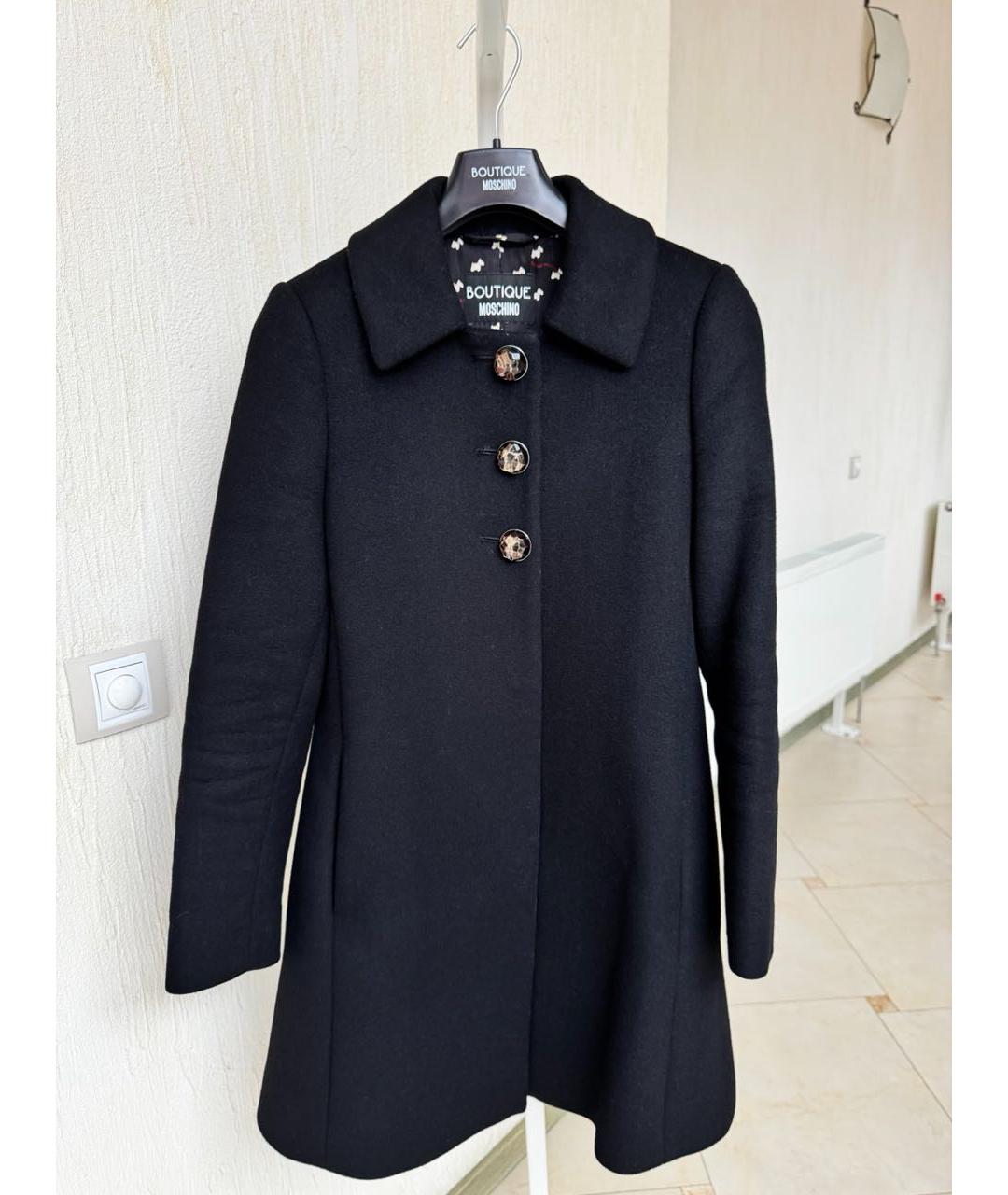 BOUTIQUE MOSCHINO Черное шерстяное пальто, фото 8