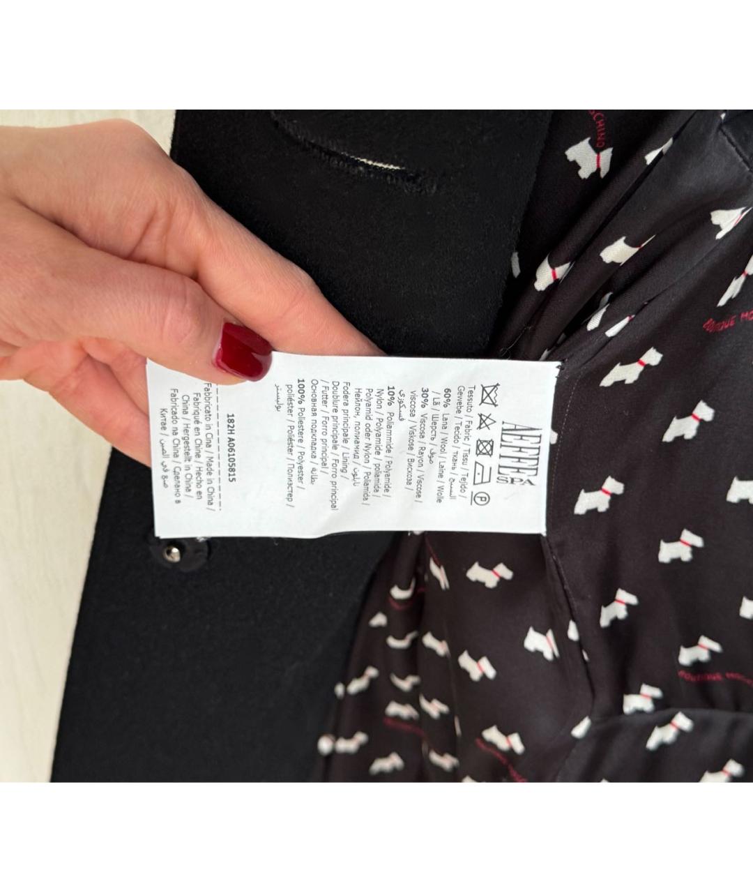 BOUTIQUE MOSCHINO Черное шерстяное пальто, фото 4