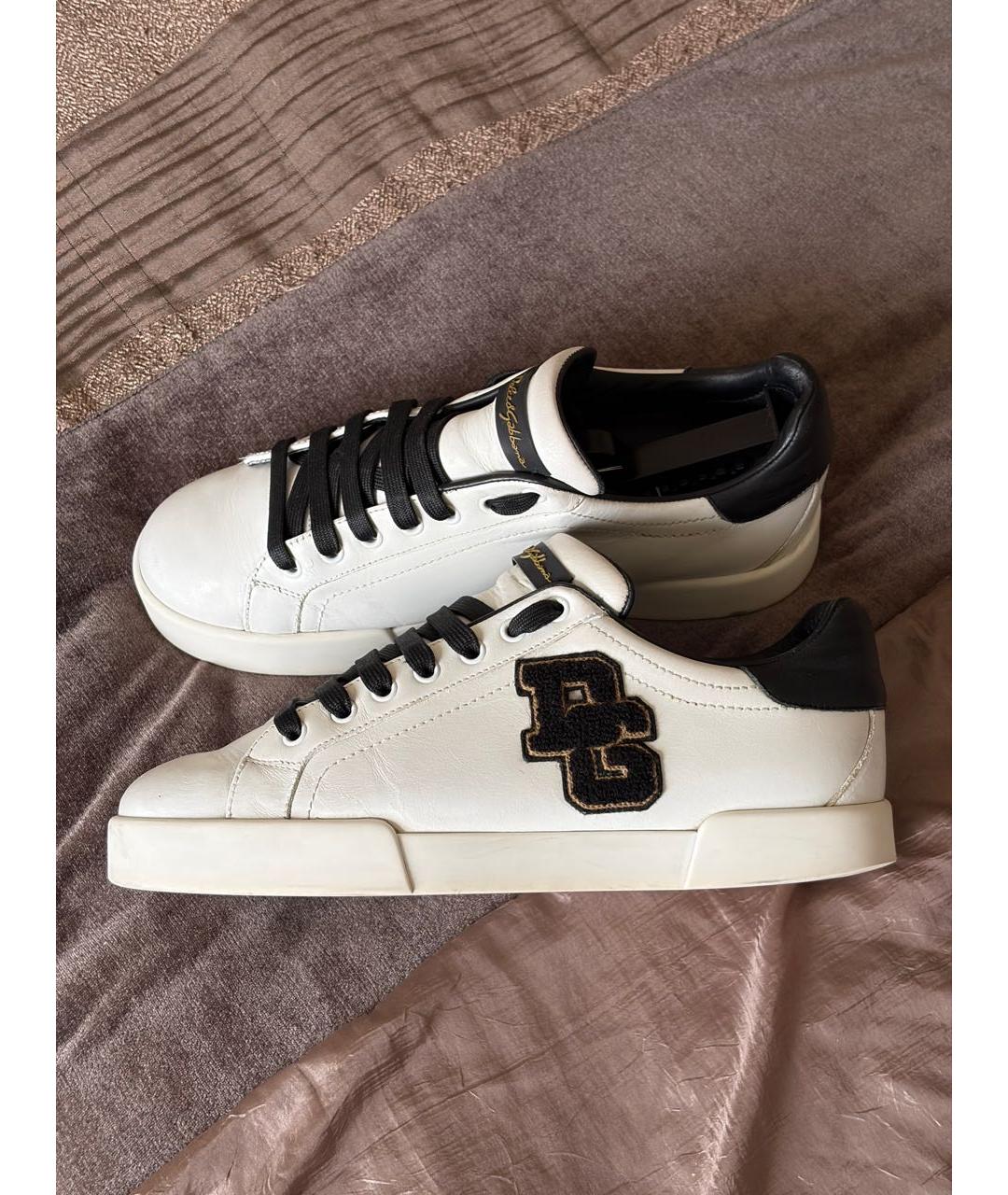 DOLCE&GABBANA Белые кожаные низкие кроссовки / кеды, фото 8