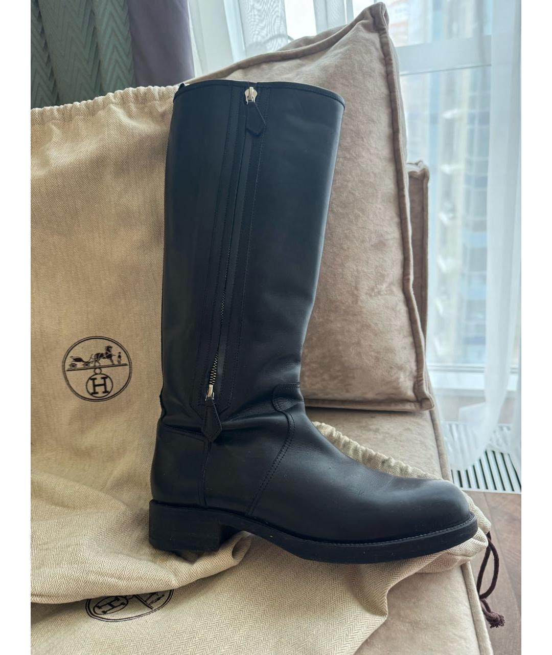 HERMES Черные кожаные сапоги, фото 5
