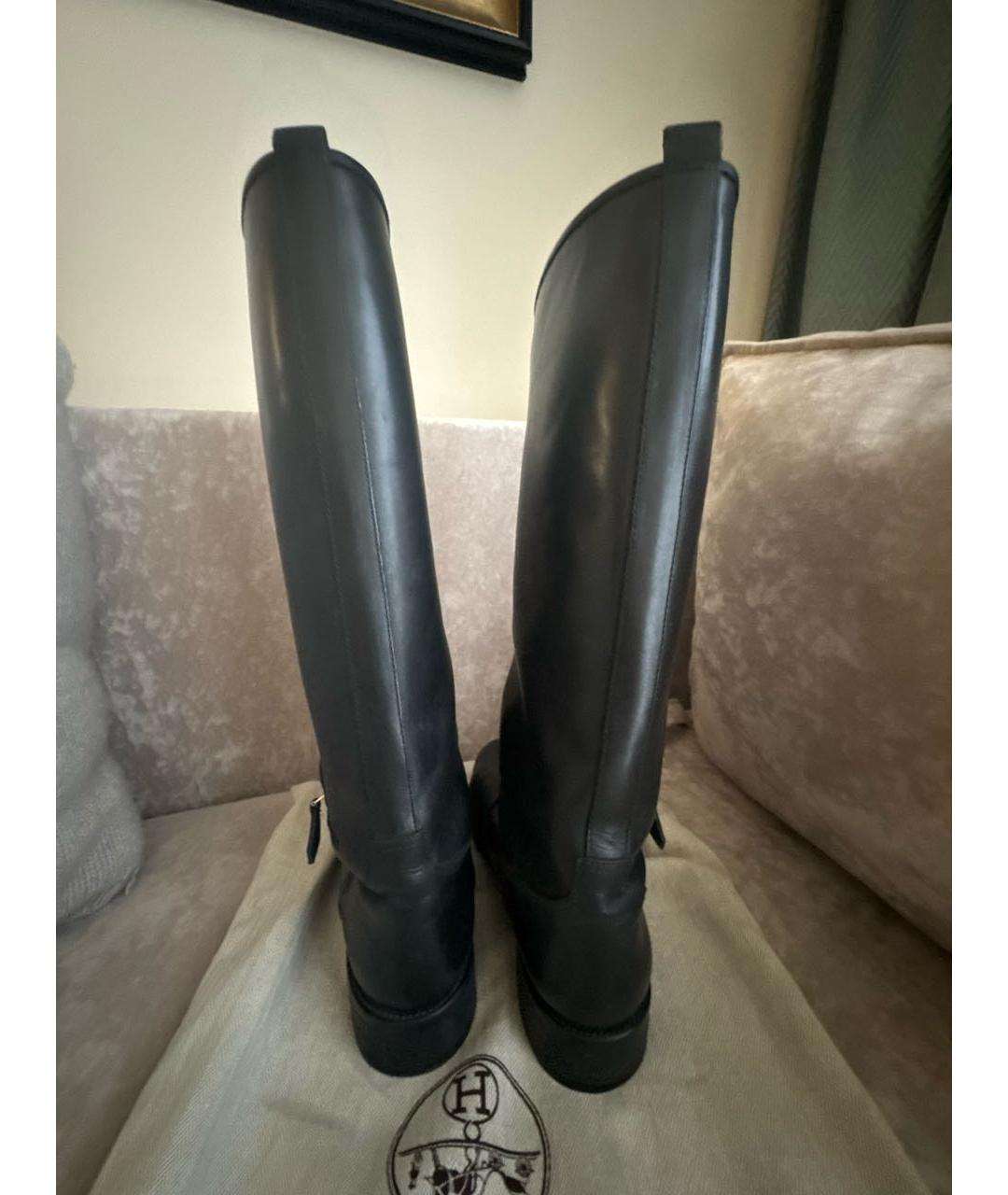 HERMES Черные кожаные сапоги, фото 2