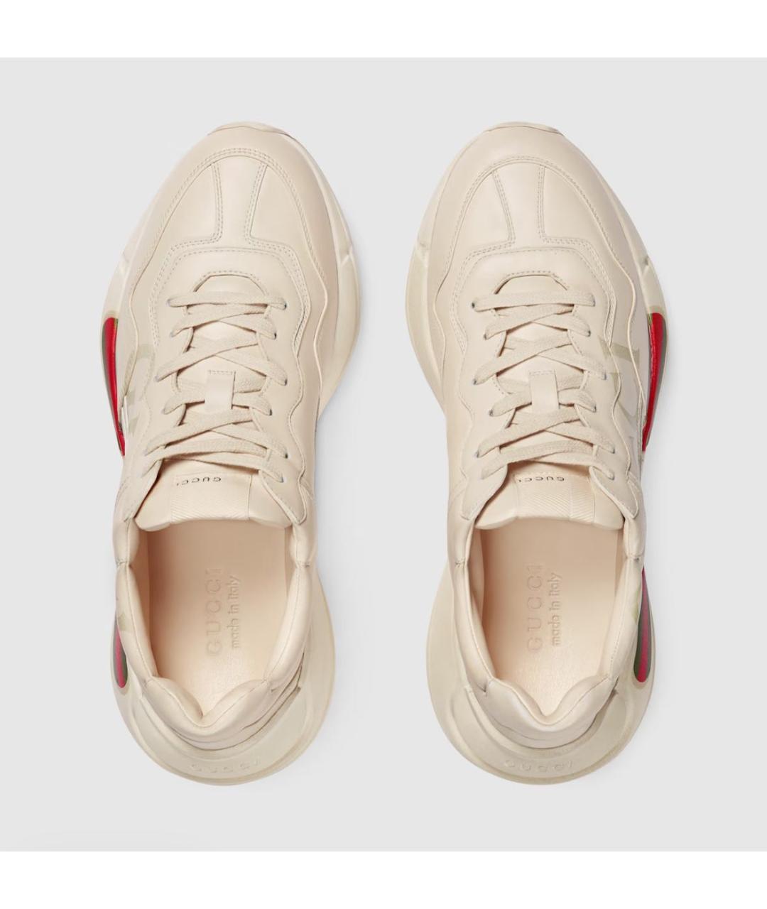 GUCCI Бежевые кожаные низкие кроссовки / кеды, фото 3