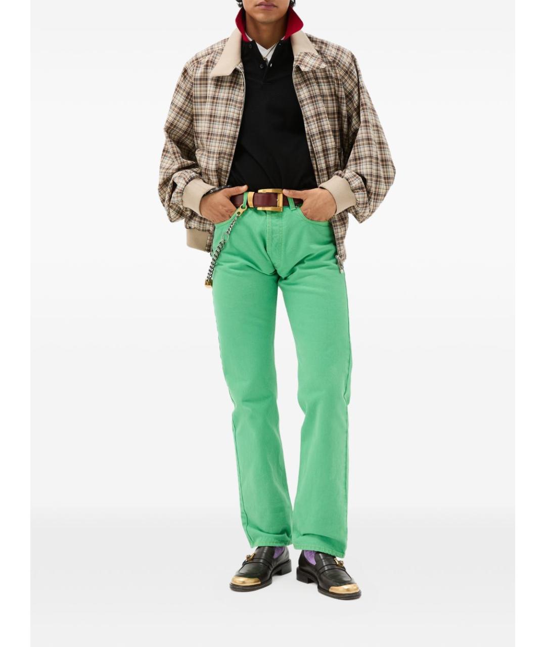 VERSACE Зеленые хлопковые прямые джинсы, фото 2