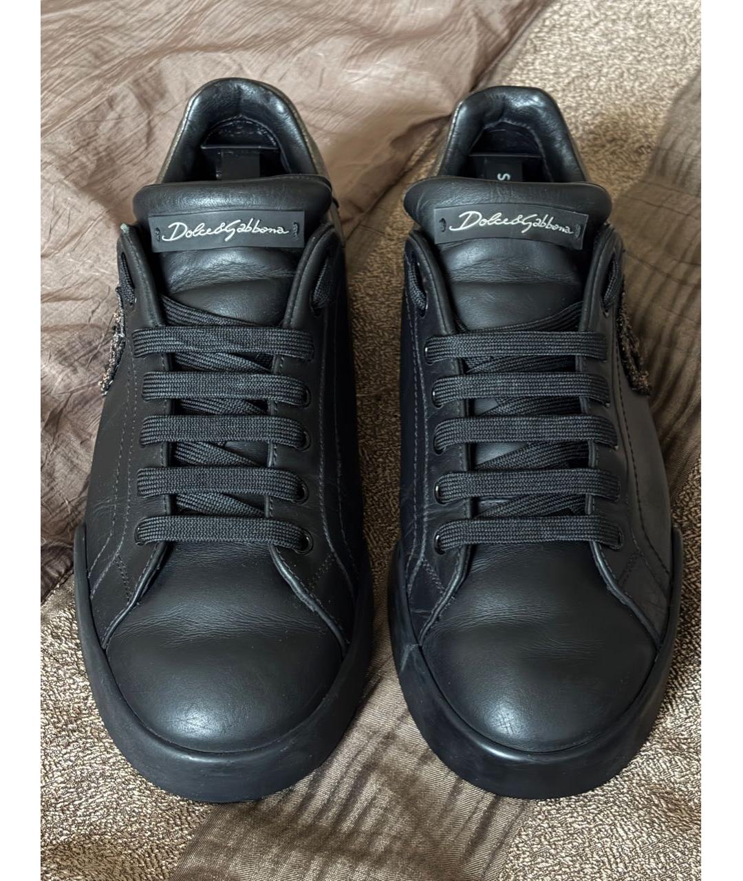 DOLCE&GABBANA Черные кожаные низкие кроссовки / кеды, фото 2