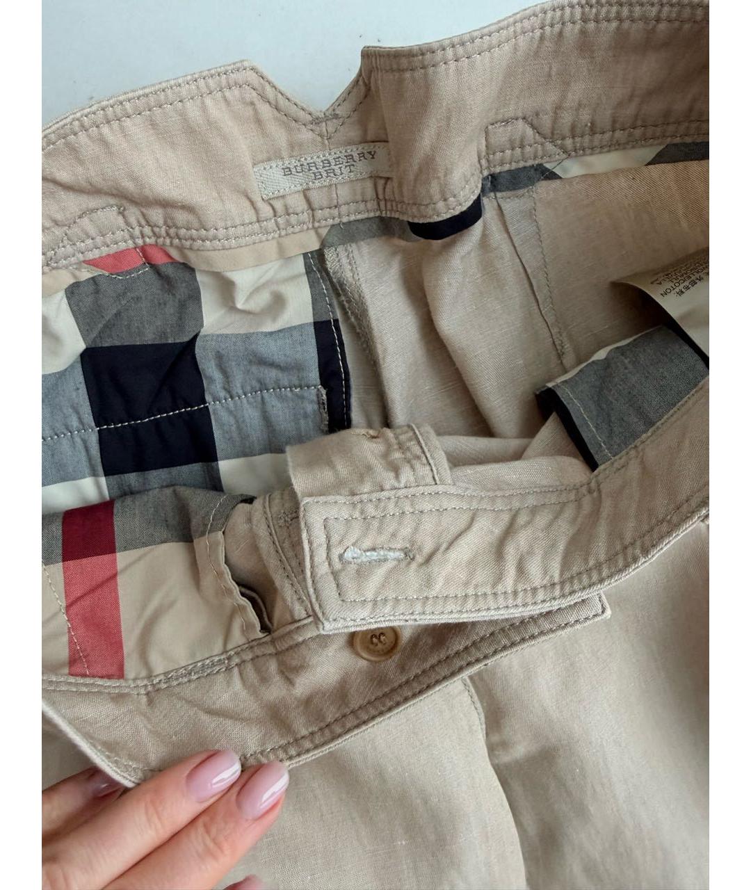BURBERRY Бежевые хлопковые прямые брюки, фото 4