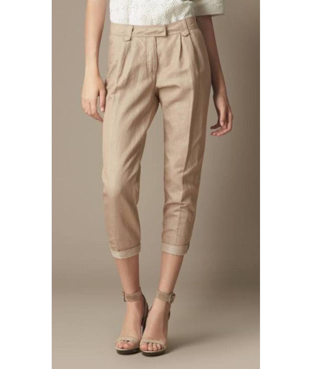 BURBERRY Бежевые хлопковые прямые брюки, фото 2
