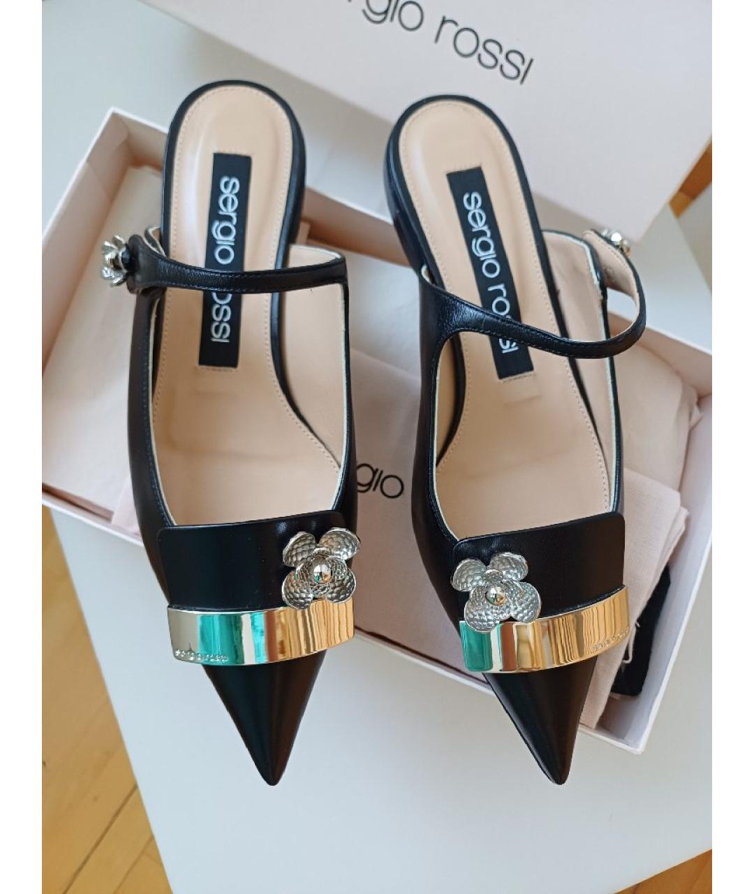 SERGIO ROSSI Черные кожаные мюли, фото 6