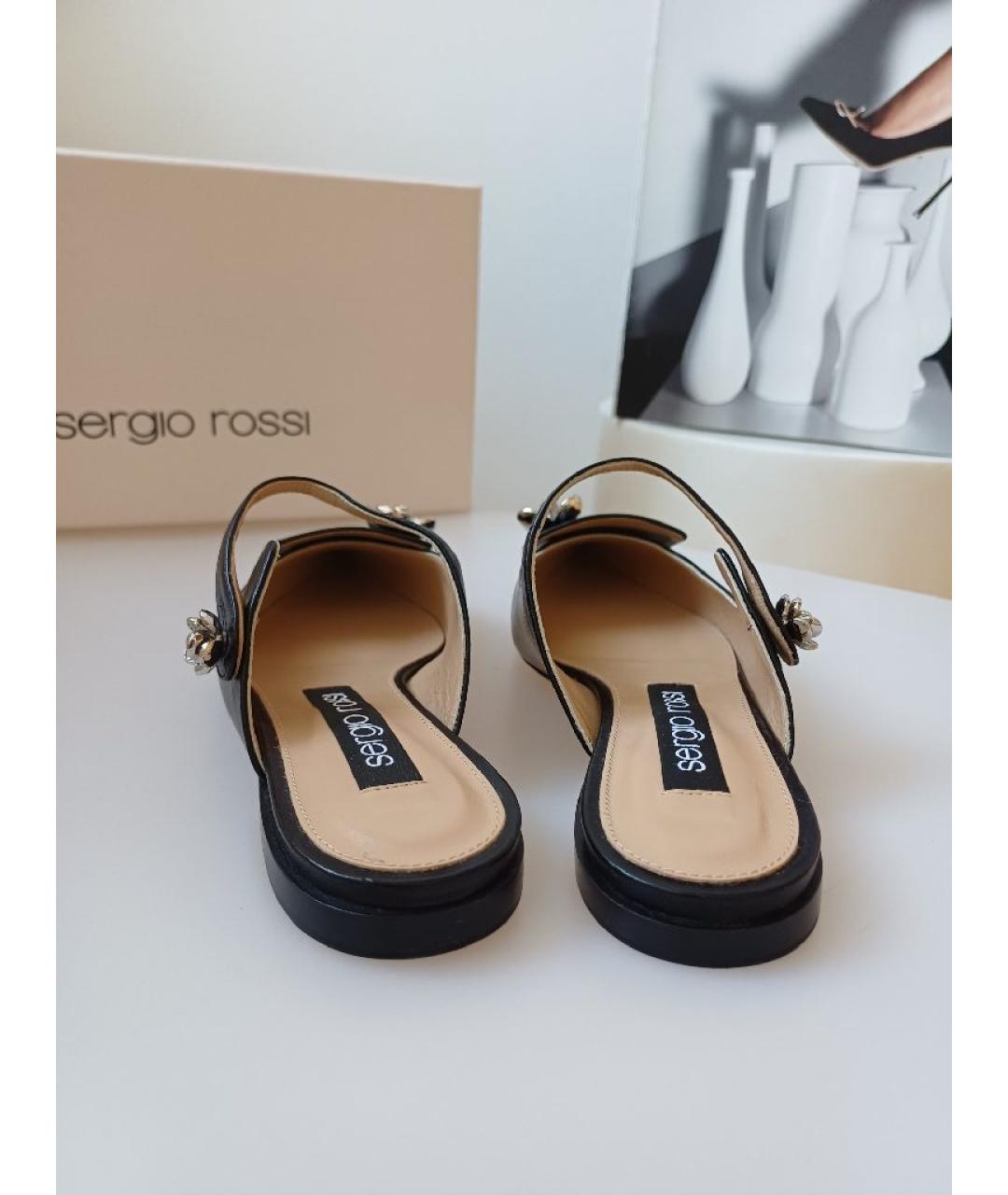 SERGIO ROSSI Черные кожаные мюли, фото 8