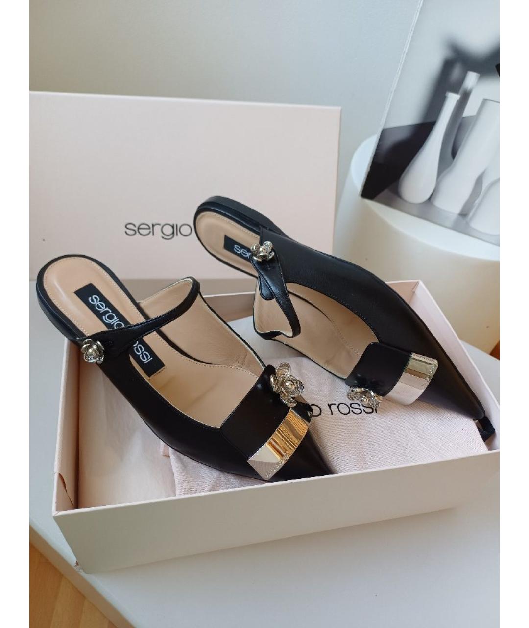 SERGIO ROSSI Черные кожаные мюли, фото 3
