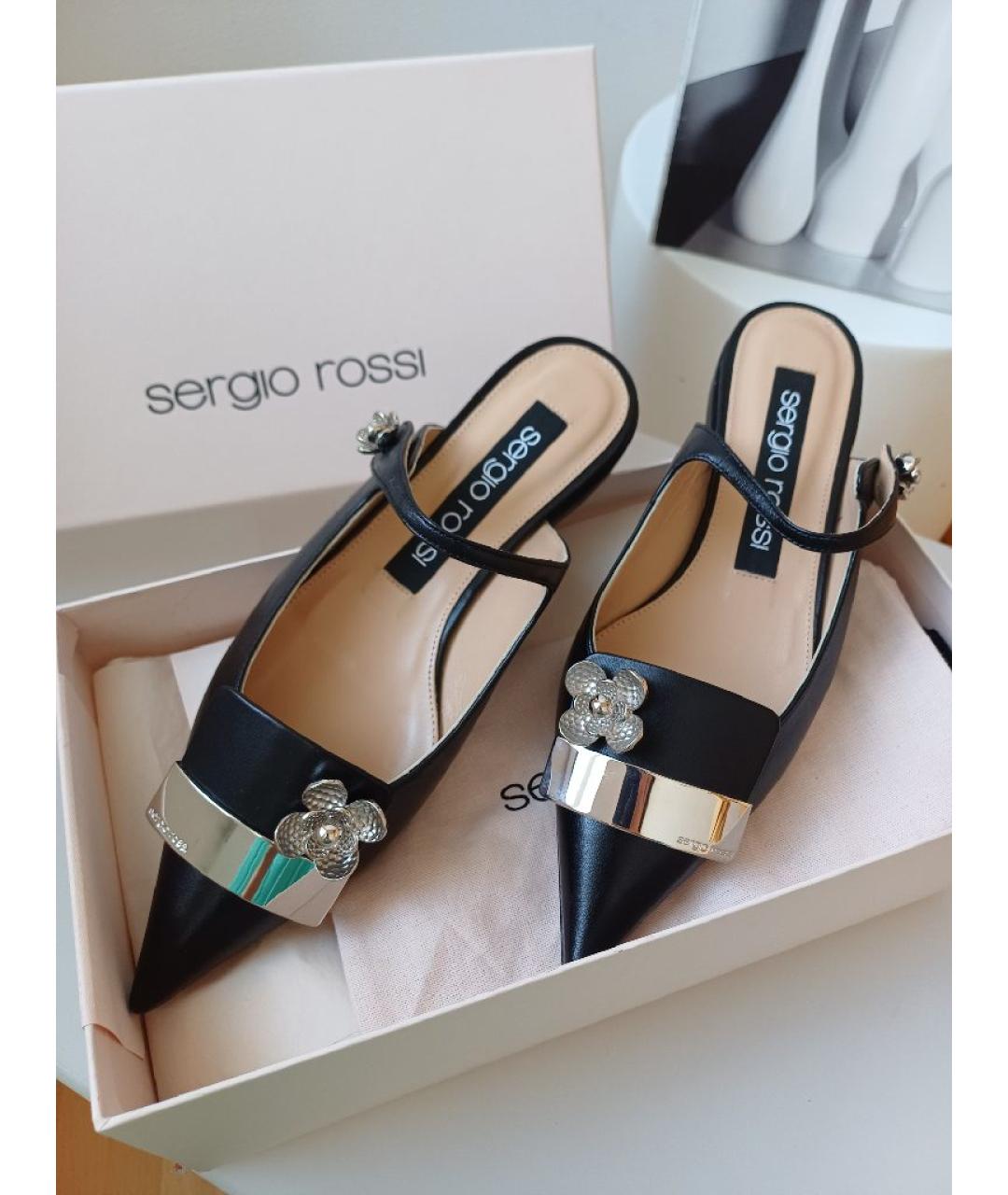 SERGIO ROSSI Черные кожаные мюли, фото 2