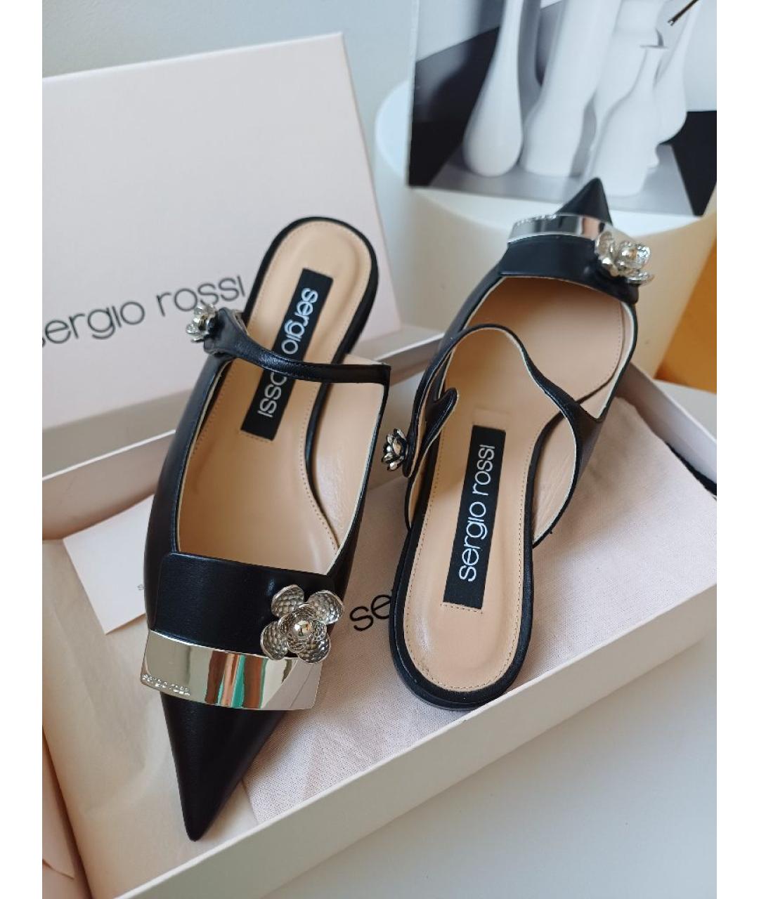 SERGIO ROSSI Черные кожаные мюли, фото 4