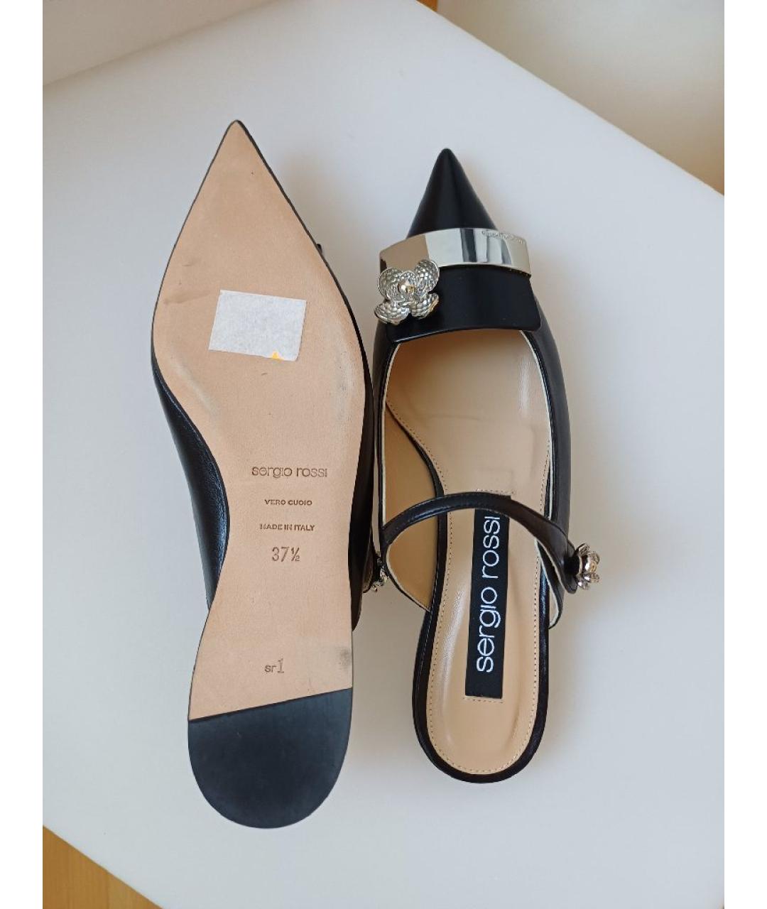 SERGIO ROSSI Черные кожаные мюли, фото 9