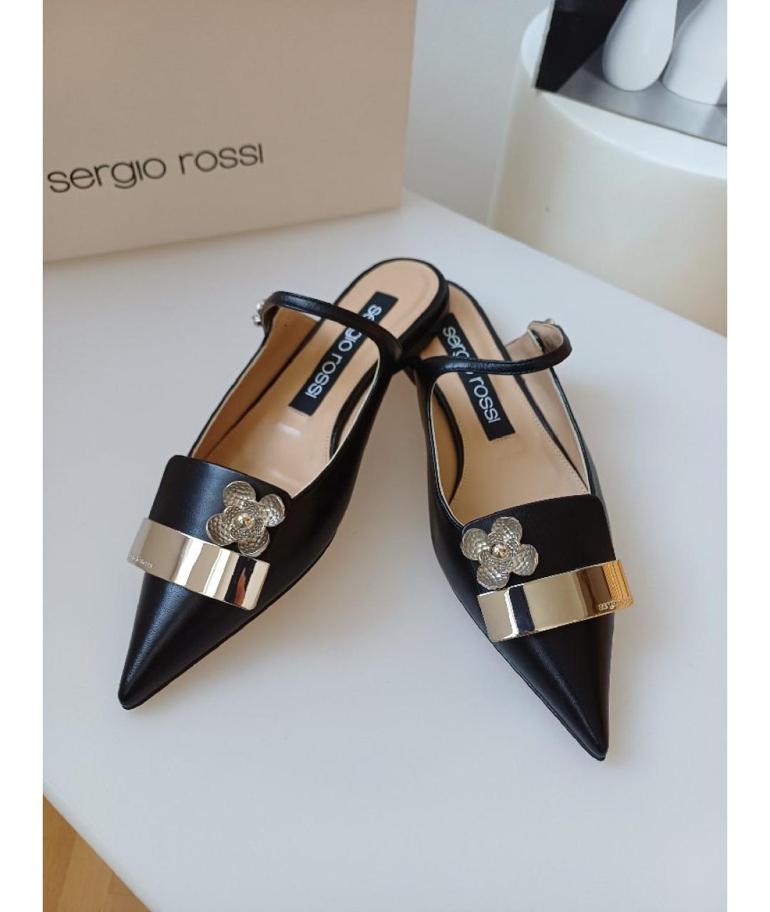 SERGIO ROSSI Черные кожаные мюли, фото 5