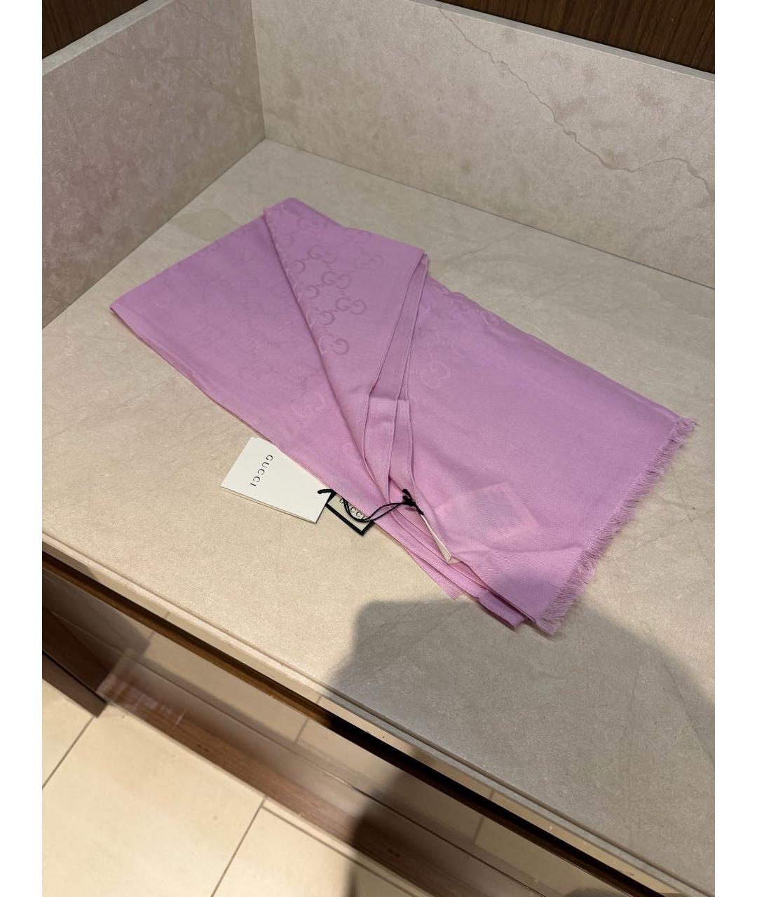 GUCCI Розовый шерстяной платок, фото 4