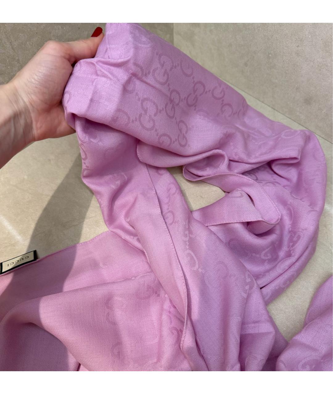 GUCCI Розовый шерстяной платок, фото 3