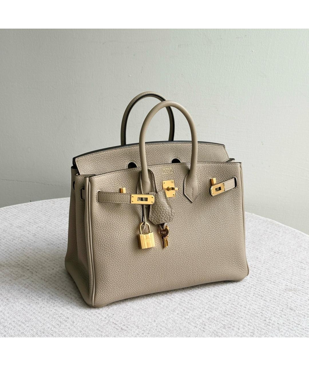 HERMES Серая кожаная сумка с короткими ручками, фото 3