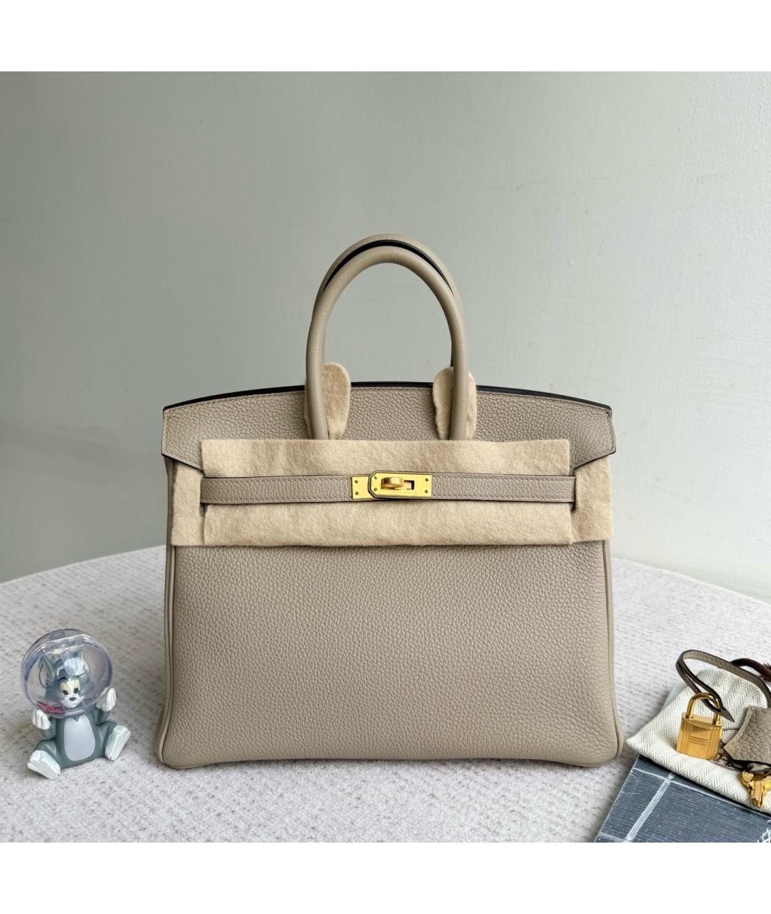 HERMES Серая кожаная сумка с короткими ручками, фото 4