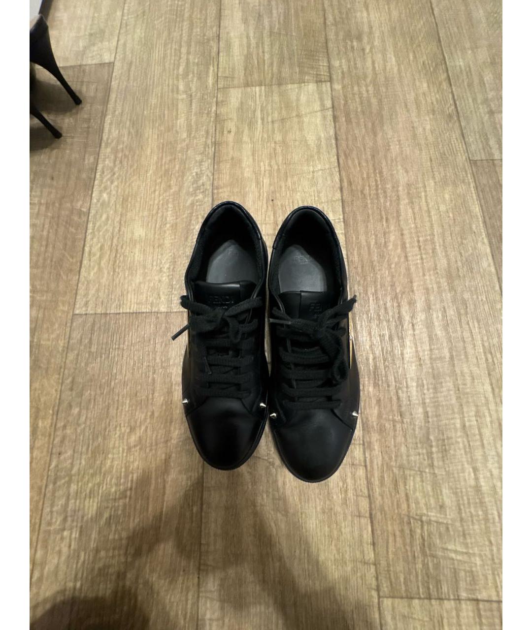 FENDI Черные кожаные кеды, фото 3