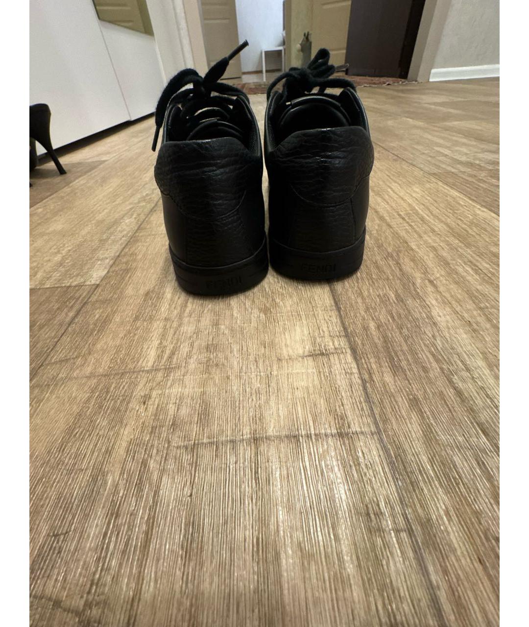 FENDI Черные кожаные кеды, фото 4